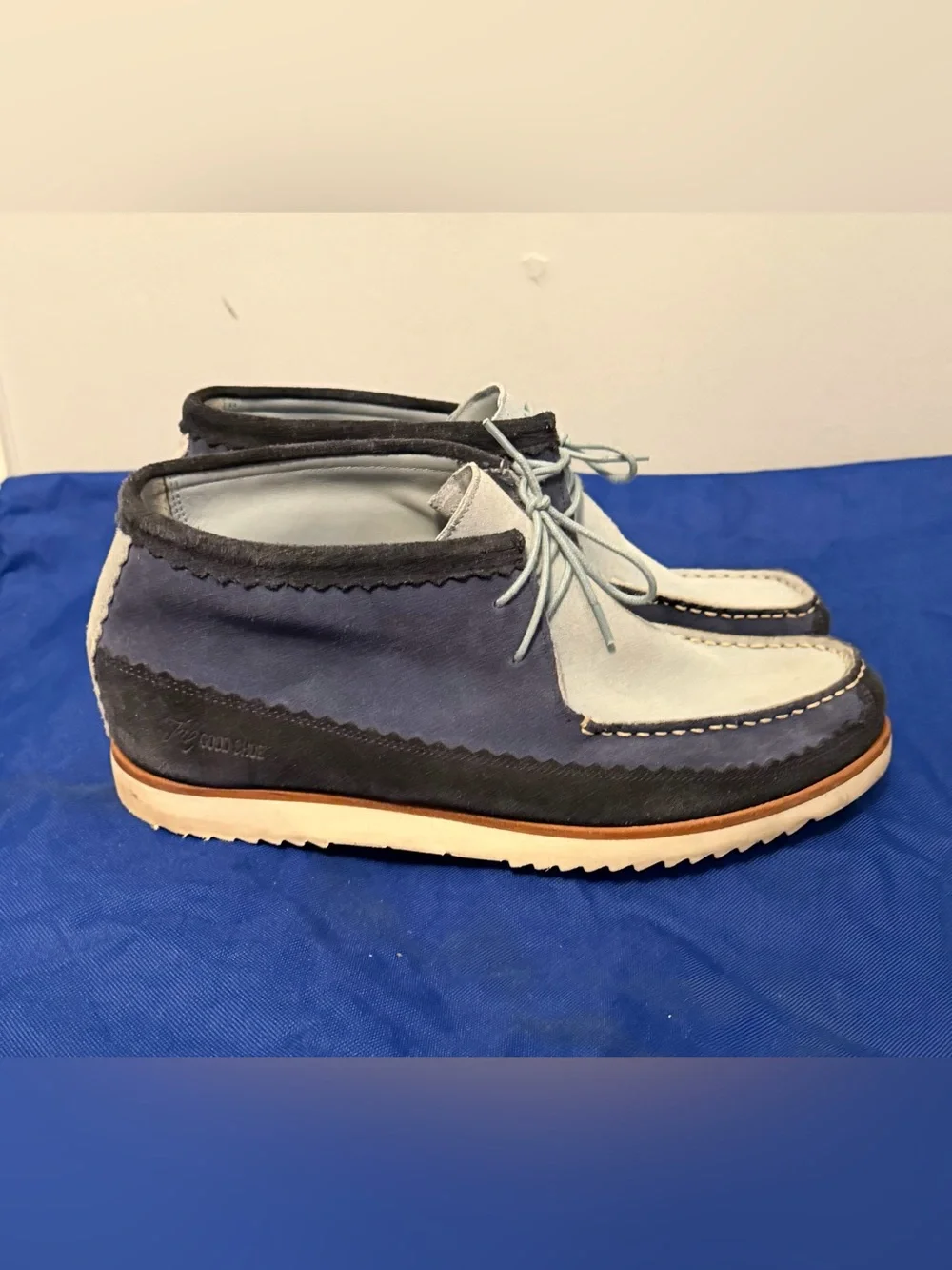 Men's Three-Tone blue 100% Suede Moc Toe Casual Shoes